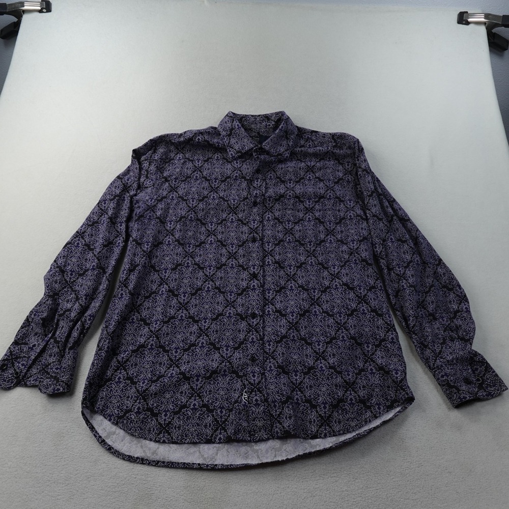 Nat Nast Luxury Originals Shirt Mens M 100% Silk Blue Paisley Long Sleeve